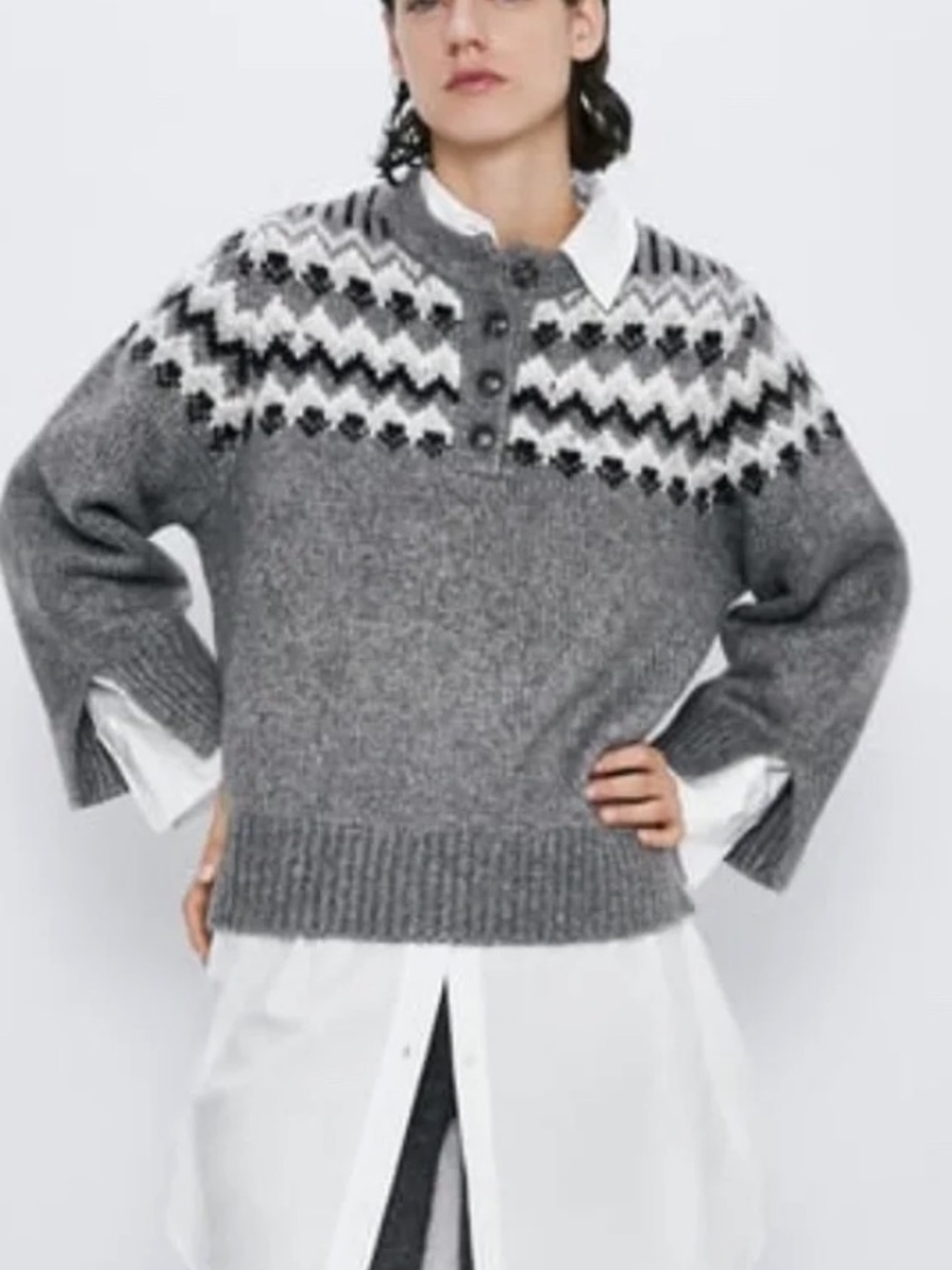 Zara Winter Patterned Henley Sweater
